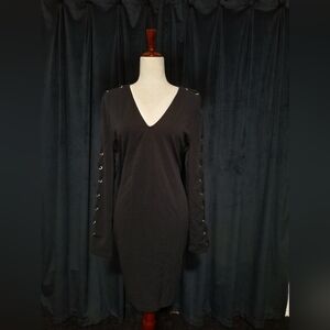 Xtaren Black Long Sleeve Dress with Eyelet Details
